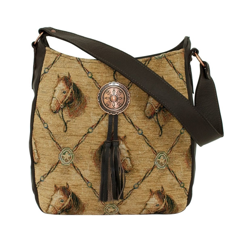 American West Bits and Bridle Soft Zip Top Shoulder Hobo Bag