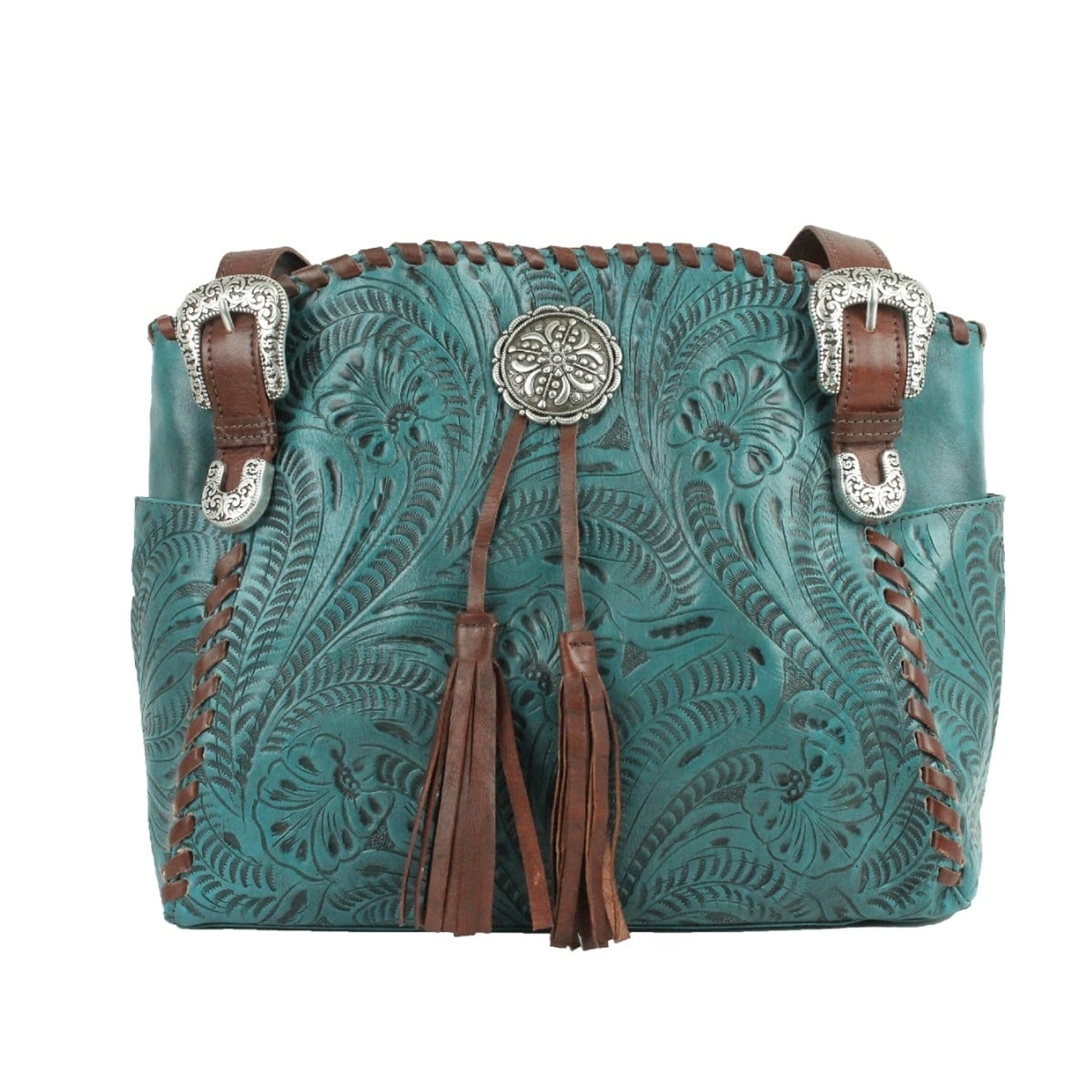 American West Lariats And Lace Zip Top Tote with Secret Compartment