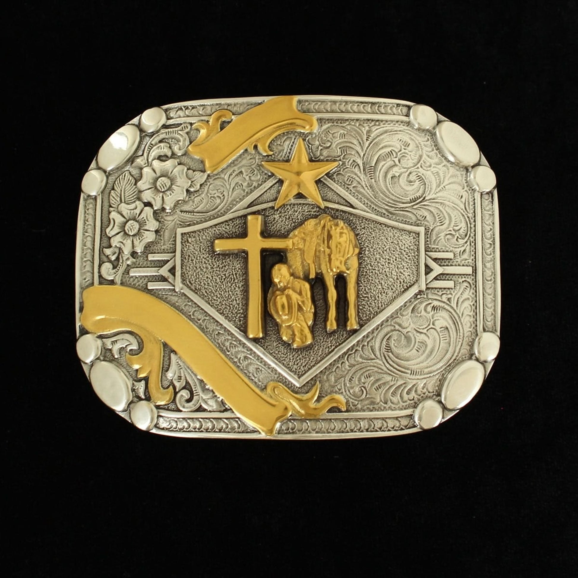 Nacona Mens Rectangle Smooth Edge Praying Cowboy Buckle