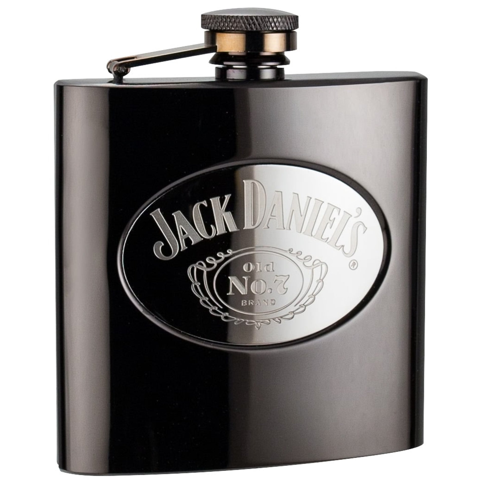 Jack Daniel's Logo Engraved Gunmetal Flask 4 1/4