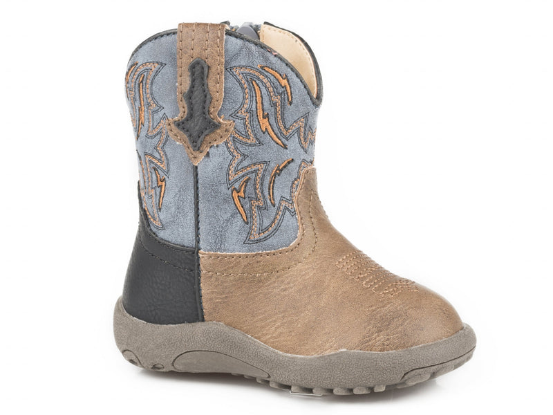 Roper Cowbabies Infant Boys Tan Vamp With Black Heel Counter Boots