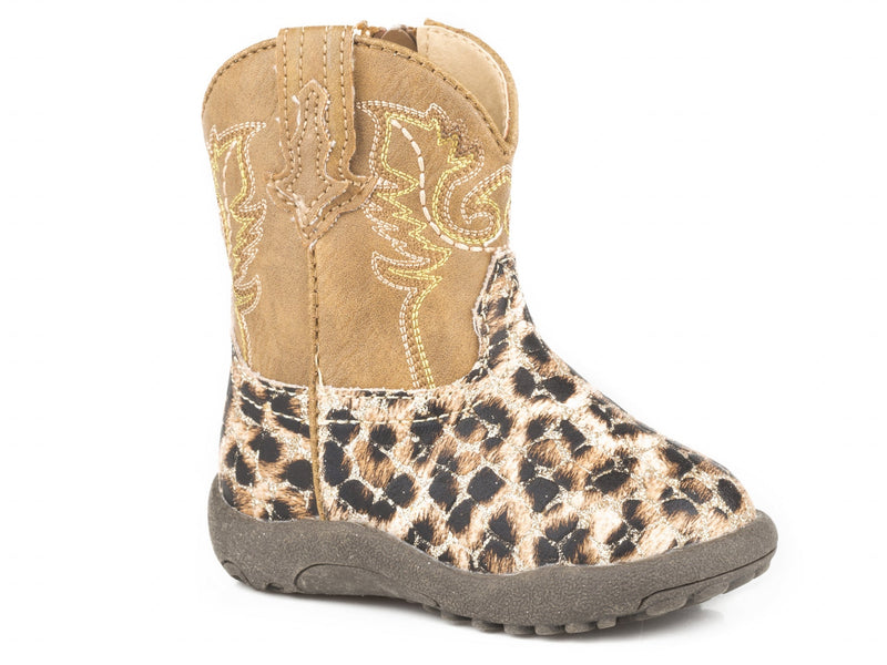 Roper Cowbabies Infant Girls Tan Shaft with Leopard Print Vamp Boots