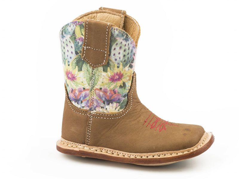 Roper Cowbabies Infant Tan Nubuck/Cactus Print Boots