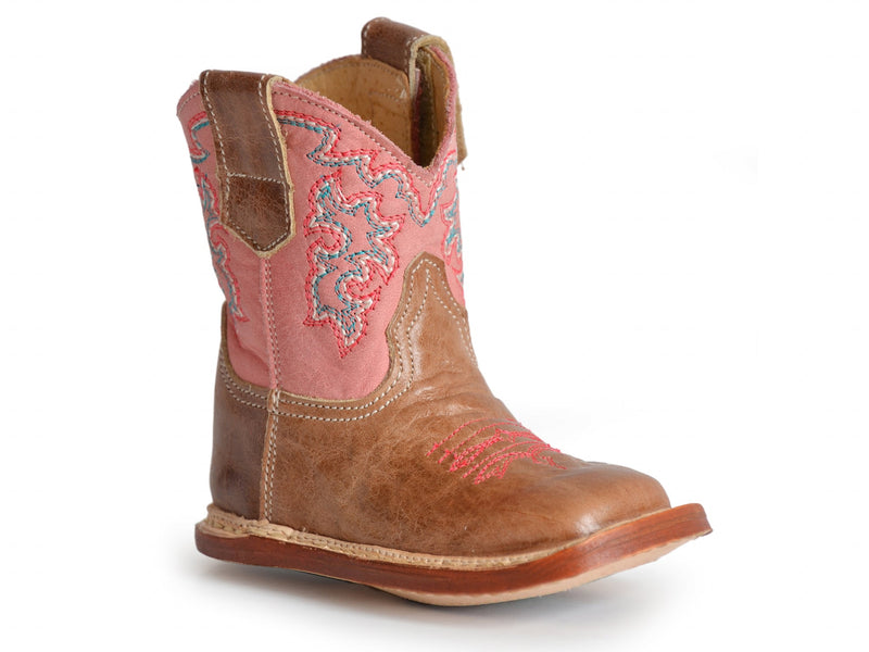 Roper Cowbabies Infant Marbled Tan/Soft Pink Leather Boots