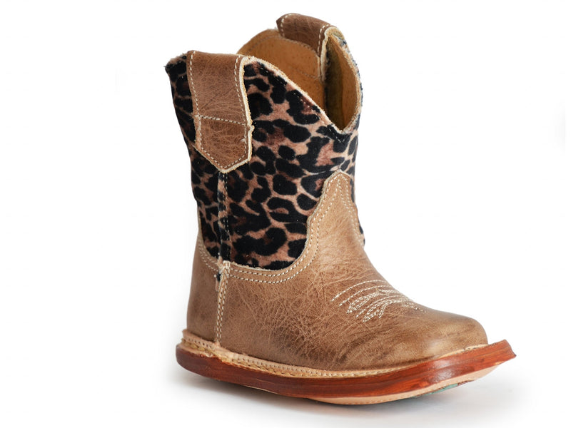 Roper Cowbabies Infant Leopard Print/Waxy Brown Leather Boots