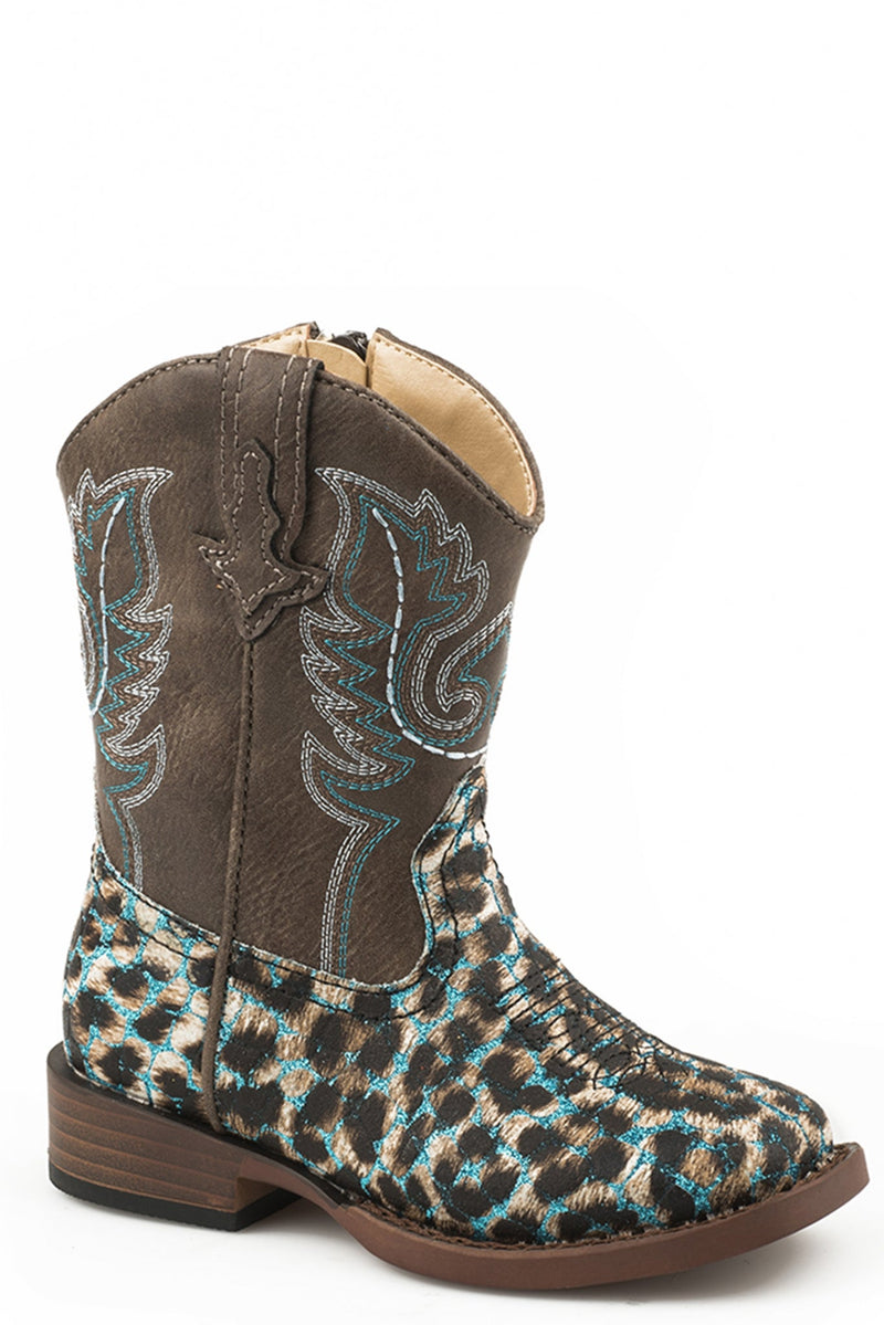 Roper Toddler Turquoise Glitter/Leopard Print Western Boots