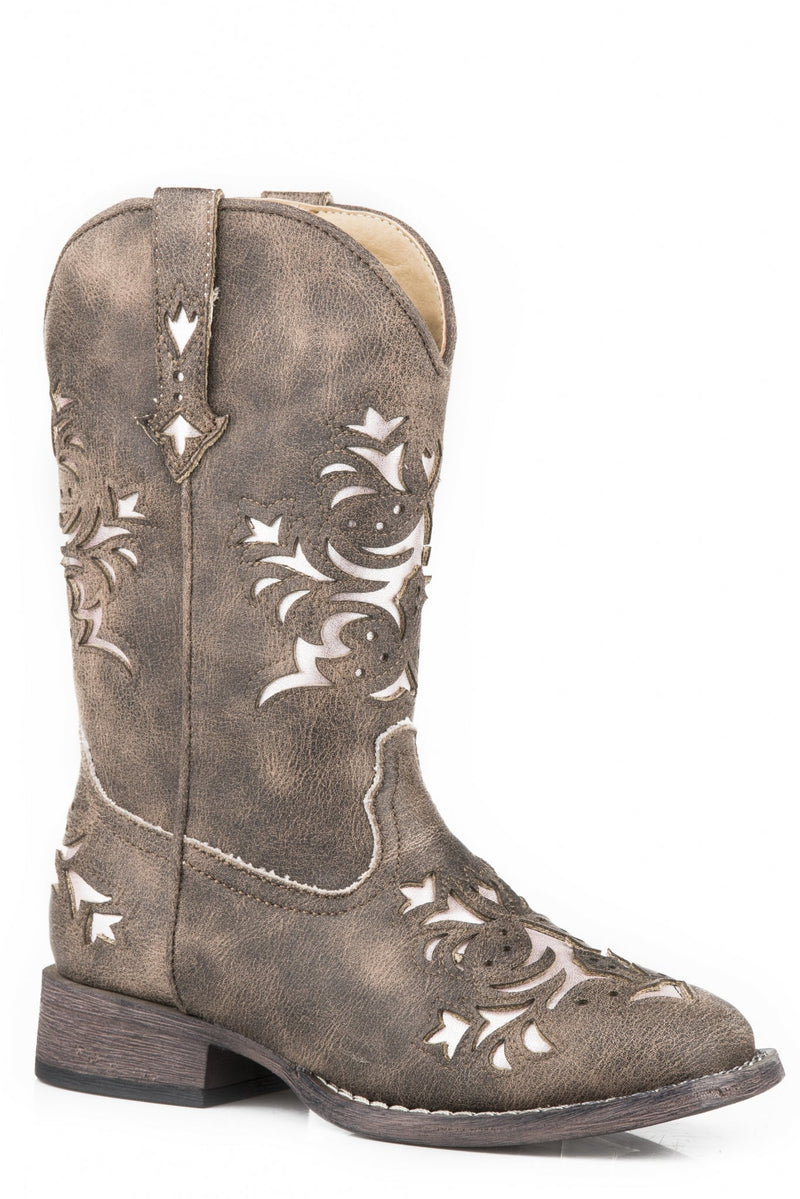 Roper Kids Vintage Brown 9" Shaft with Underlay Western Boots
