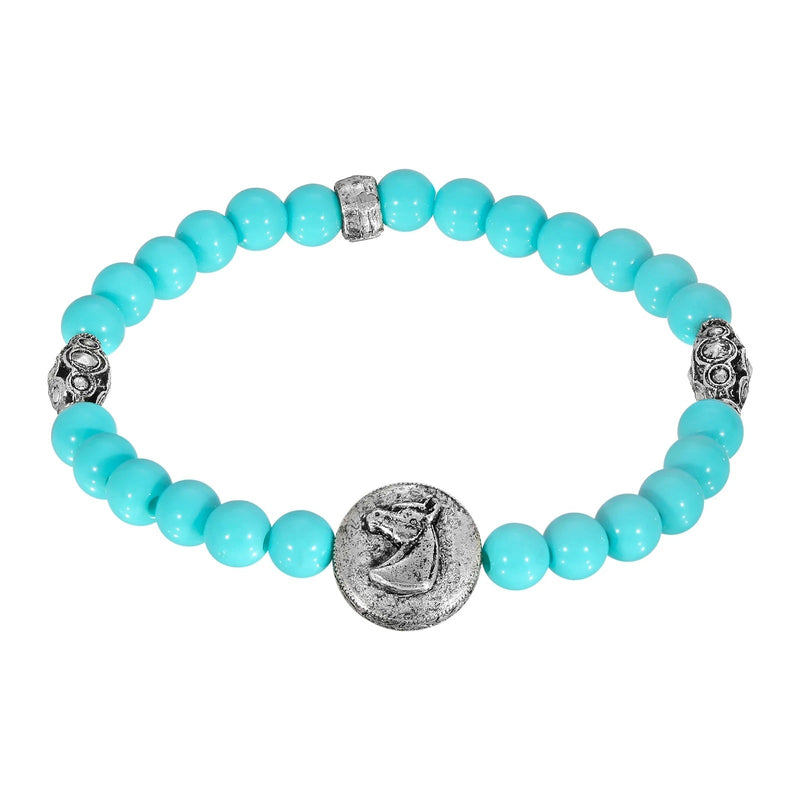 1928 Jewelry Turquoise Color Beaded Horse Stretch Bracelet