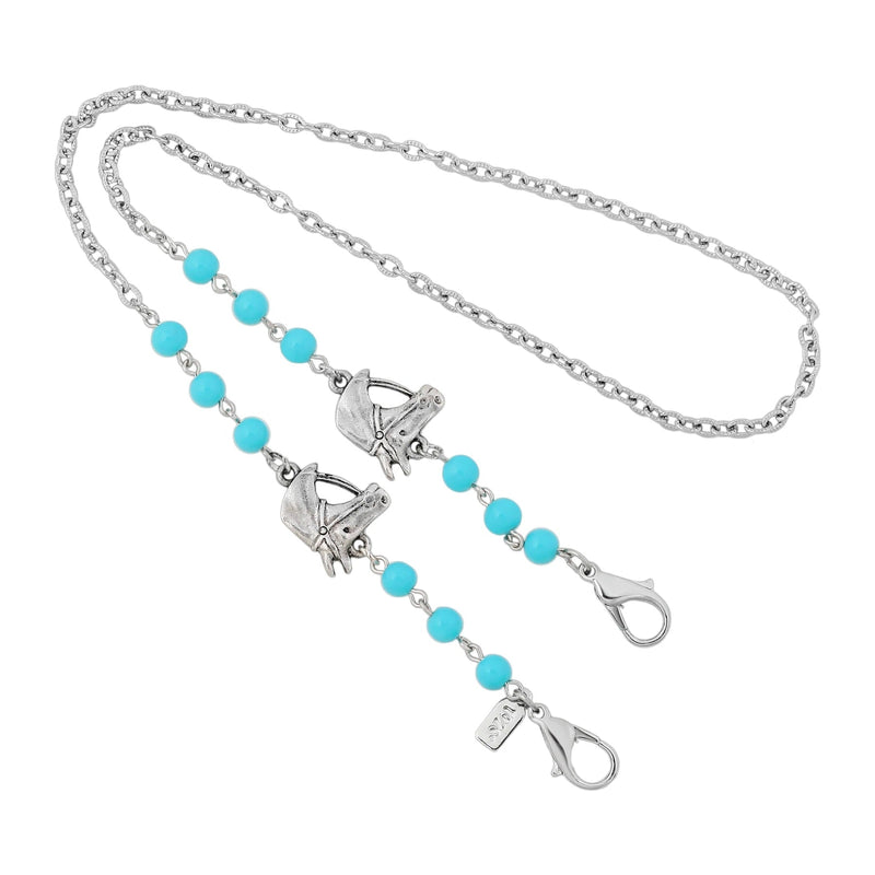 1928 Jewelry Turquoise Bead Horse Head Mask Holder Chain