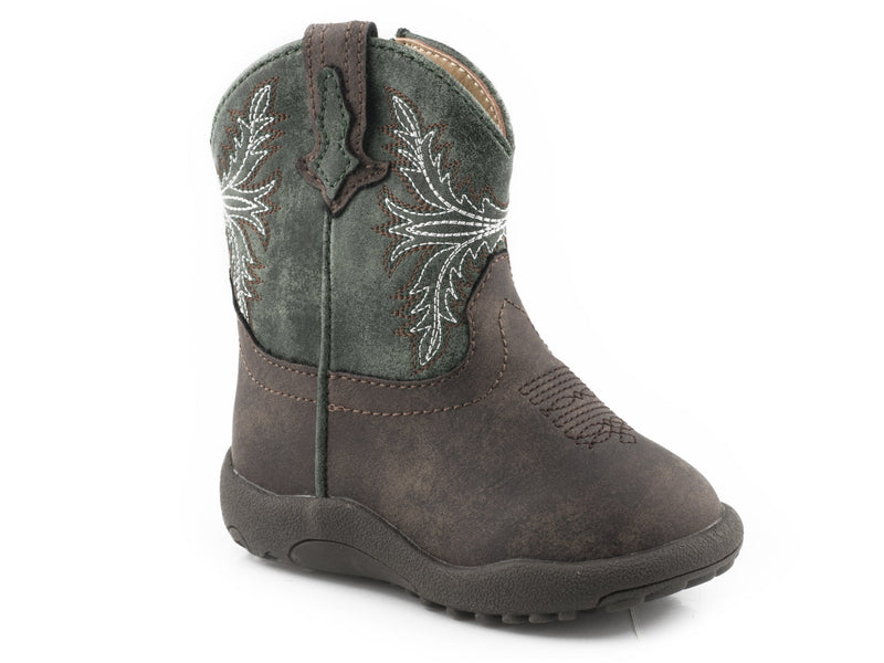 Roper Infant Cowbabies Vintage Brown Vamp with Green Shaft Boots