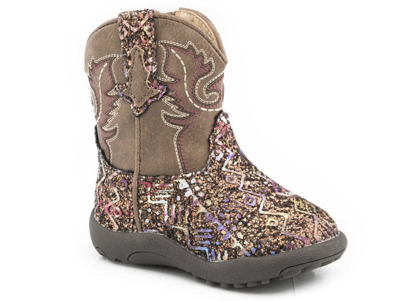 Roper Infant Cowbabies Brown Southwest Glitter Vamp Boots