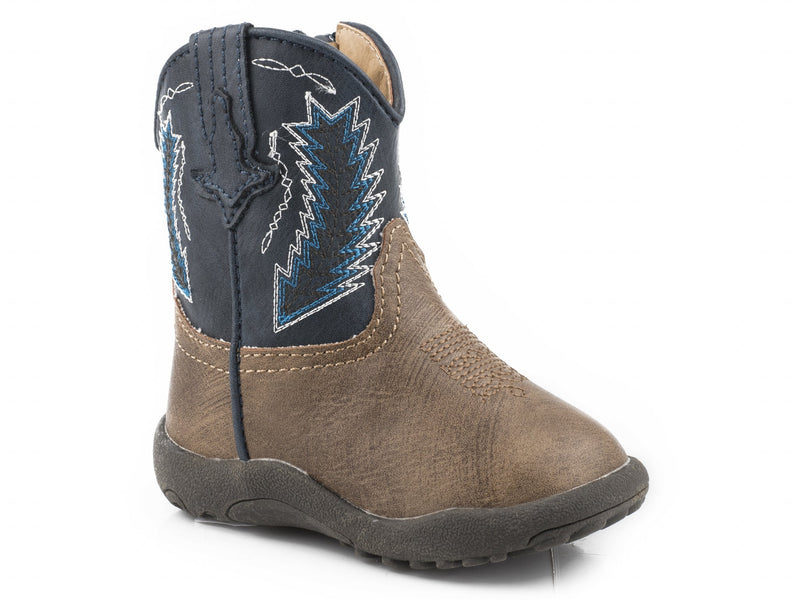 Roper Cowbabies Arrow Brown Vamp With Navy Shaft Boots