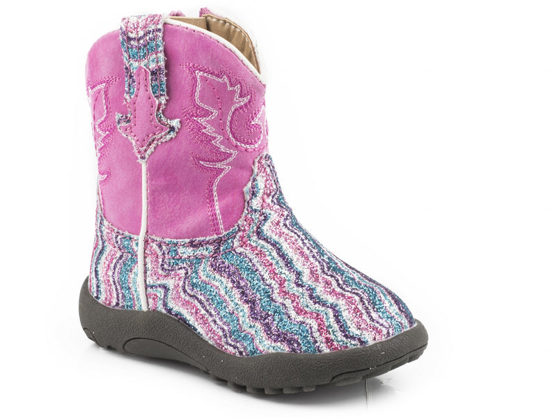 Roper Cowbabies Infant Girls Pink Shaft with Chevron Glitter Vamp Boots