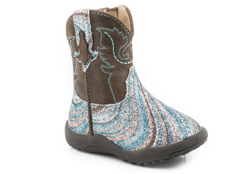 Roper Cowbabies Infant Girls Brown Shaft with Swirly Glitter Vamp Boots
