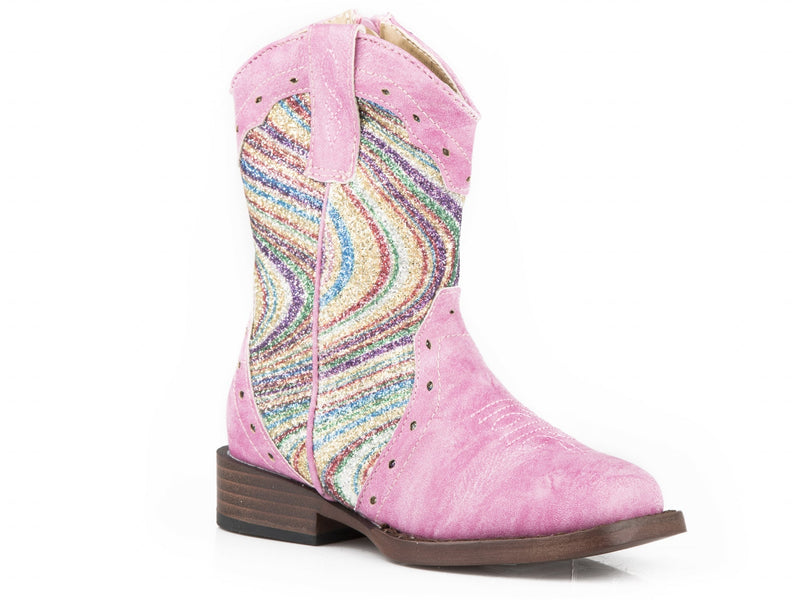 Roper Toddler Triad Design Pink Vamp/Swirly Glitter Boots