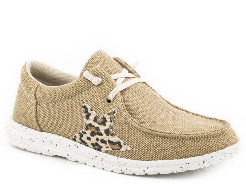Roper Kids Tan Canvas With Leopard Star Chukkas