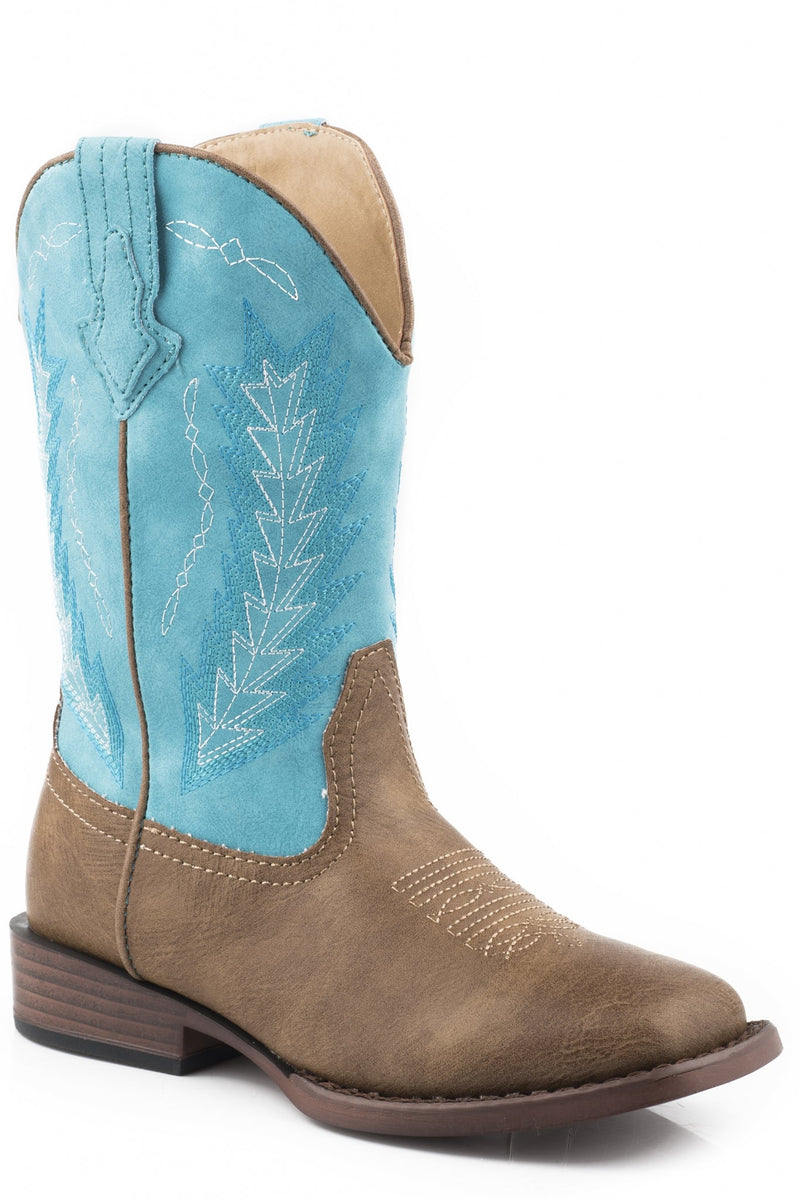Roper Kids Tan Vamp With Turquoise Shaft Western Boots