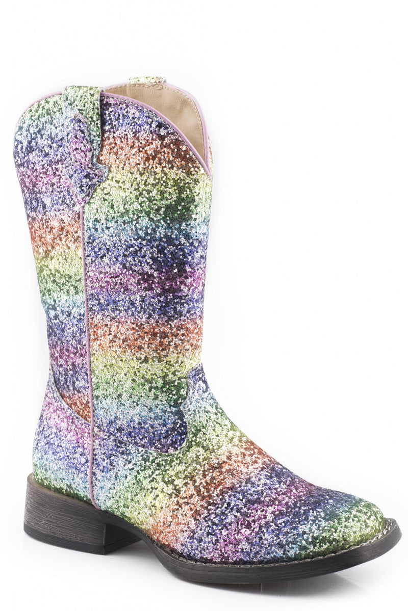 Roper Kids Rainbow Glitter Square Toe Western Boots
