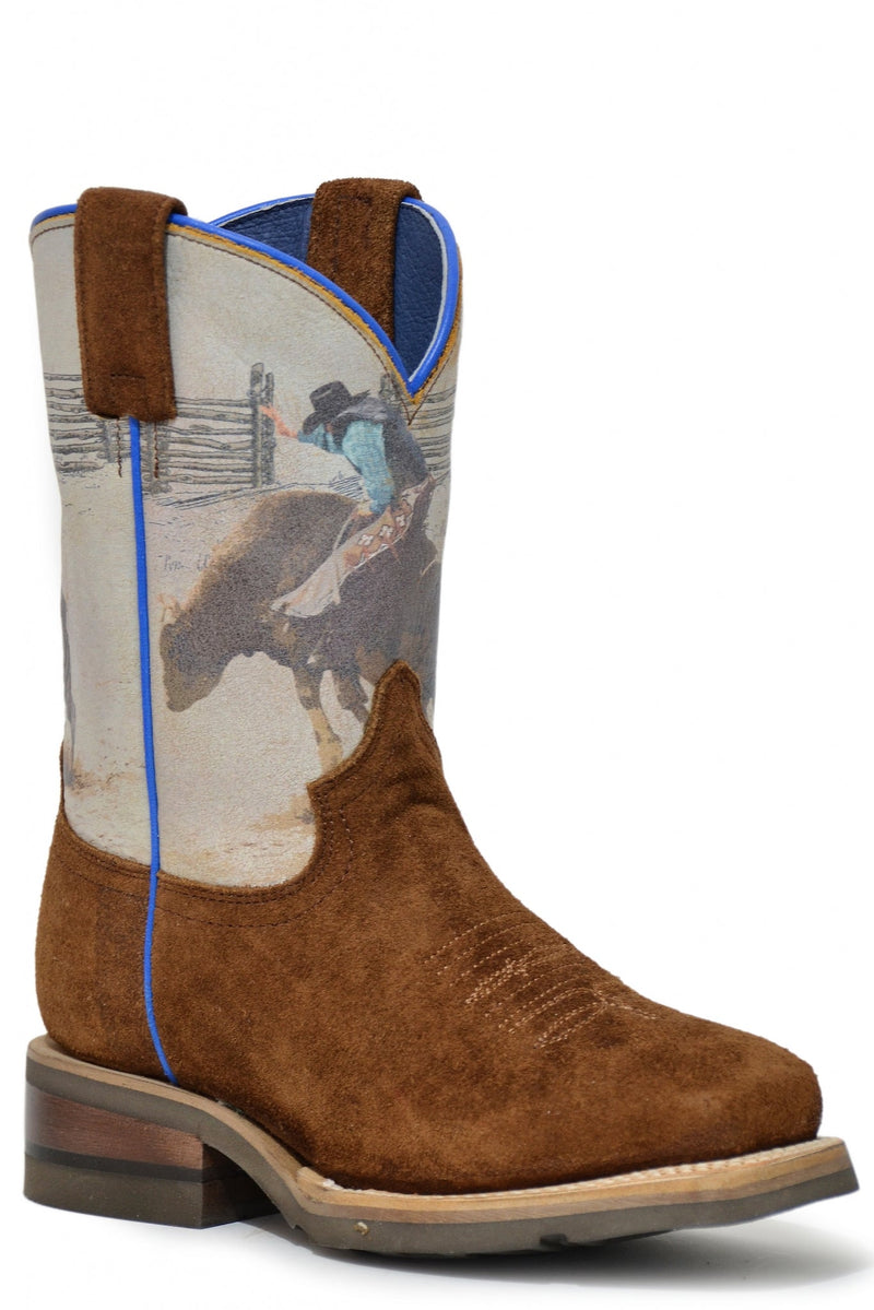 Roper Kids Printed Bull Rider Suede Western Boots