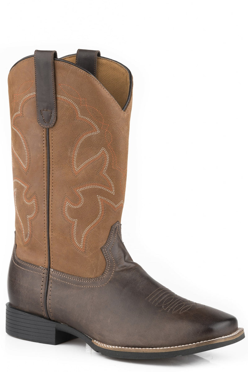 Roper Mens Brown Vamp With Tan Leather Shaft Western Boots