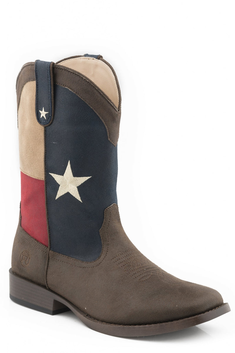 Roper Mens Texas Flag Wide Square Toe Western Boots