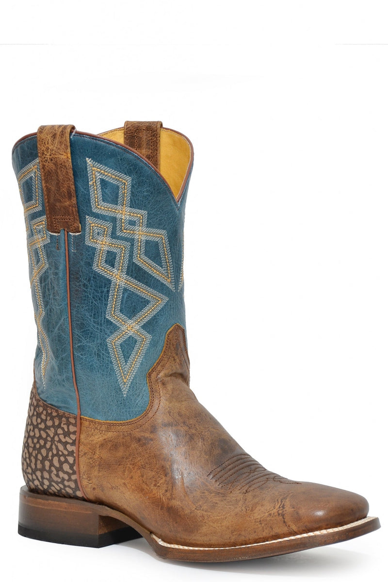 Roper Mens Embossed Bull Heel Square Toe Leather Boots