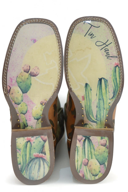 Tin Haul Ladies Square Toe Boots - Cactaplicity with Desert Moon Sole