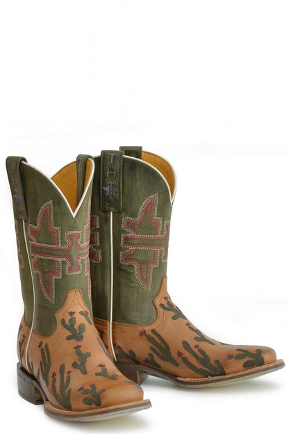 Tin Haul Ladies Square Toe Boots - Cactaplicity with Desert Moon Sole