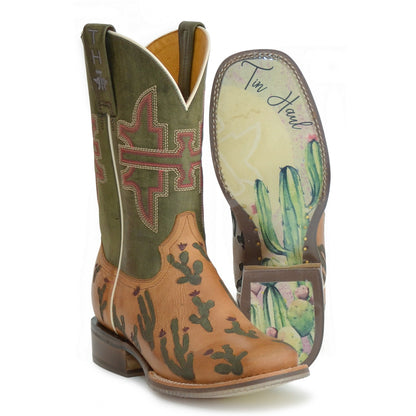 Tin Haul Ladies Square Toe Boots - Cactaplicity with Desert Moon Sole