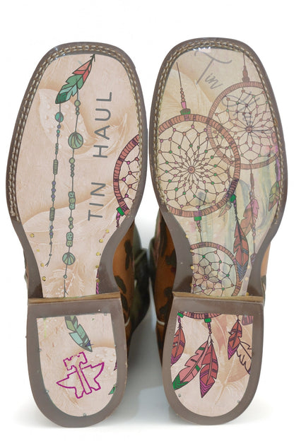 Tin Haul Ladies Square Toe Boots - Southwest Dreamer with Dream Catcher Sole