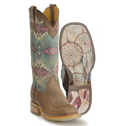 Tin Haul Ladies Square Toe Boots - Southwest Dreamer with Dream Catcher Sole