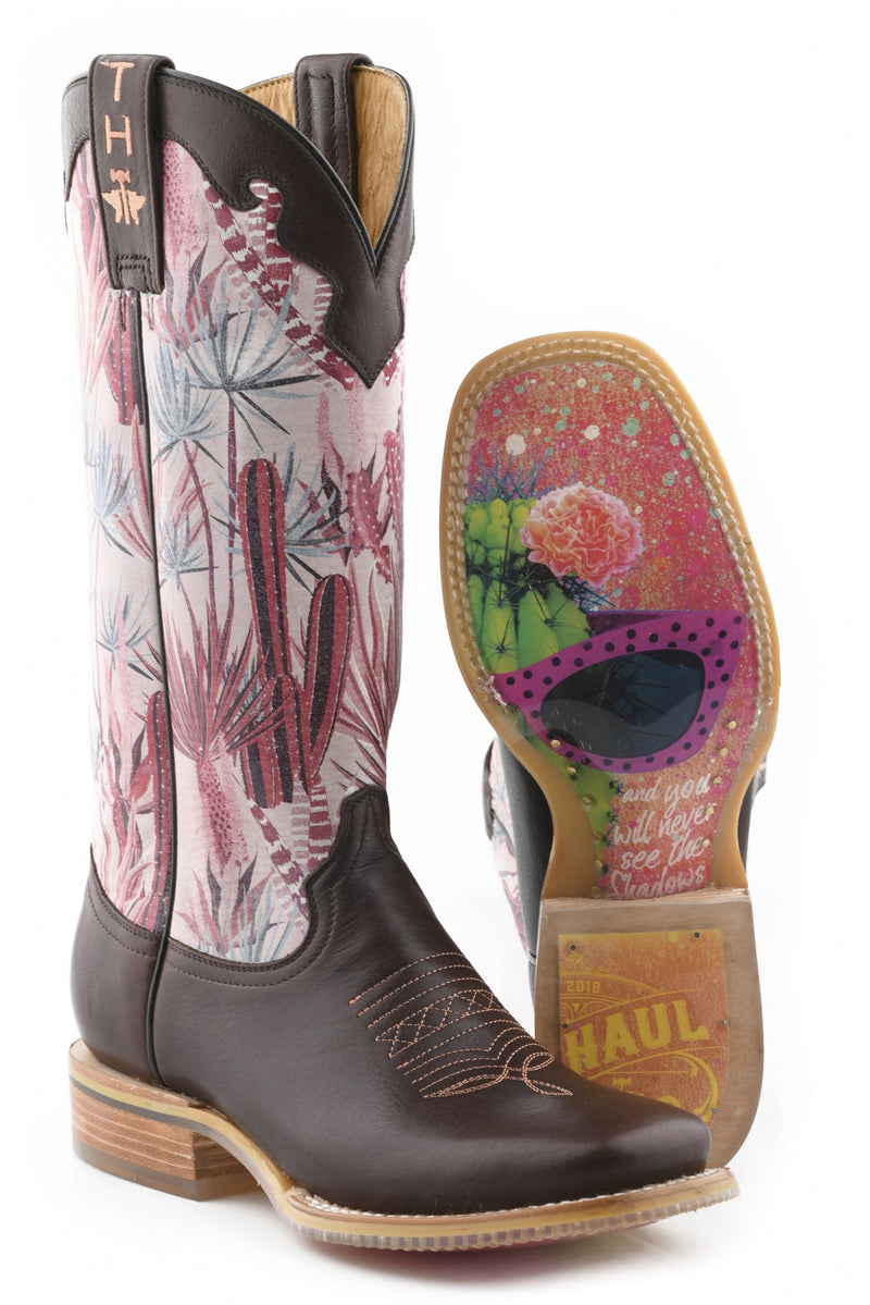 Tin Haul Ladies Square Toe Boots - Pinktalicious with Cactus Shades Sole