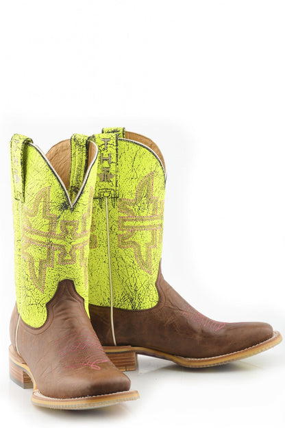Tin Haul Ladies Square Toe Boots - Neon Glow with Girls 2nd Best Friend Sole