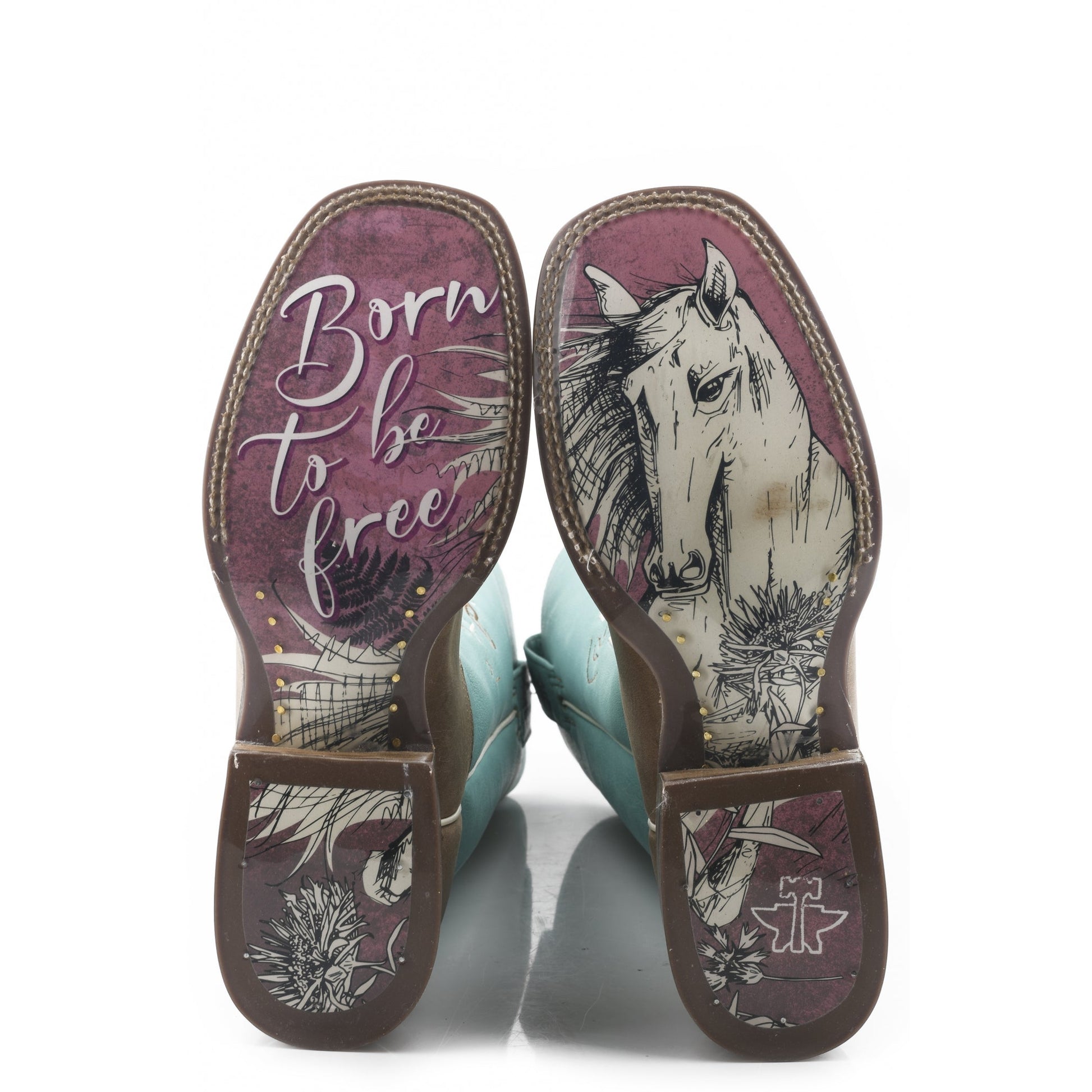 Tin Haul Ladies Square Toe Boots - A Cowgirls Motto with Born To Be Free Sole