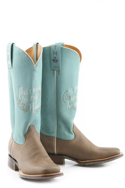 Tin Haul Ladies Square Toe Boots - A Cowgirls Motto with Born To Be Free Sole