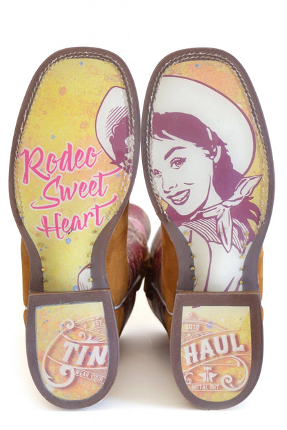 Tin Haul Ladies Square Toe Boots - Rodeo Sweetheart with Retro Cowgirl Sole