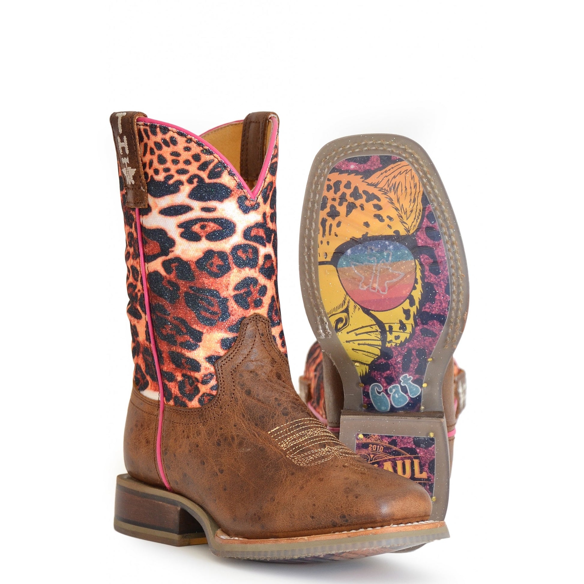 Tin Haul Big Kids Boots - Cheetah Sparkles with Cheetah Sole