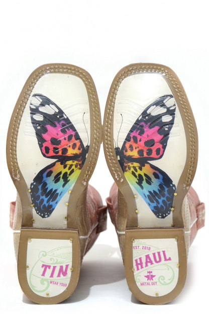 Tin Haul Big Kids Boots - Rainbow Star with Butterfly Sole