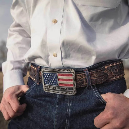 Montana Silversmiths Trimmed Square American Flag Attitude Belt Buckle