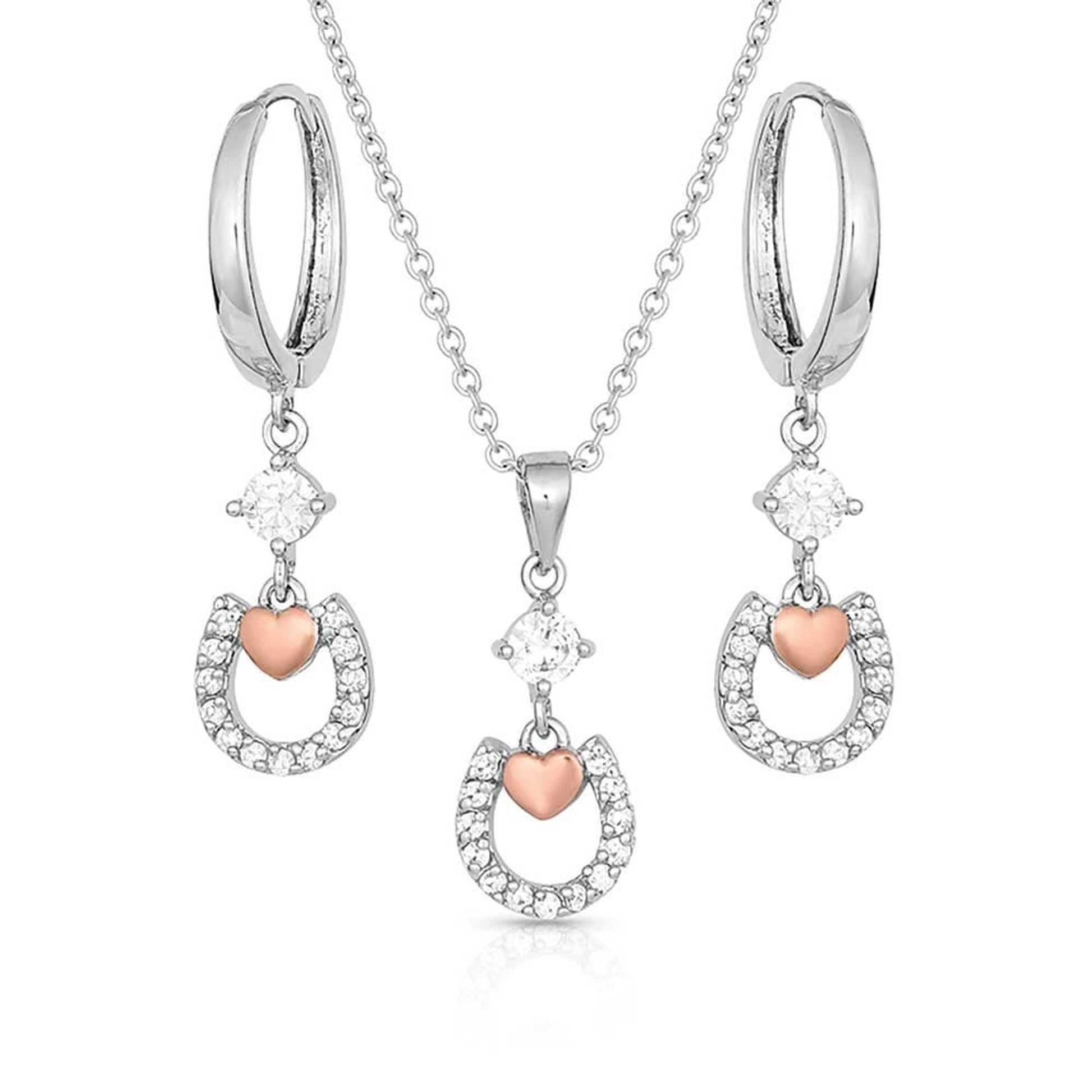 Montana Silversmiths Hoofprints On My Heart Horseshoe Jewelry Set