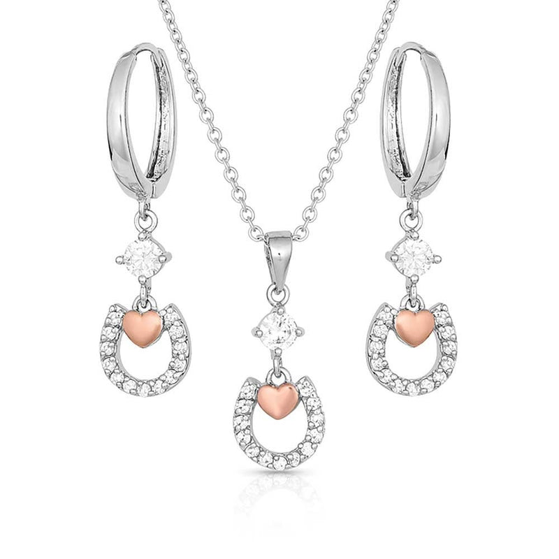 Montana Silversmiths Hoofprints On My Heart Horseshoe Jewelry Set