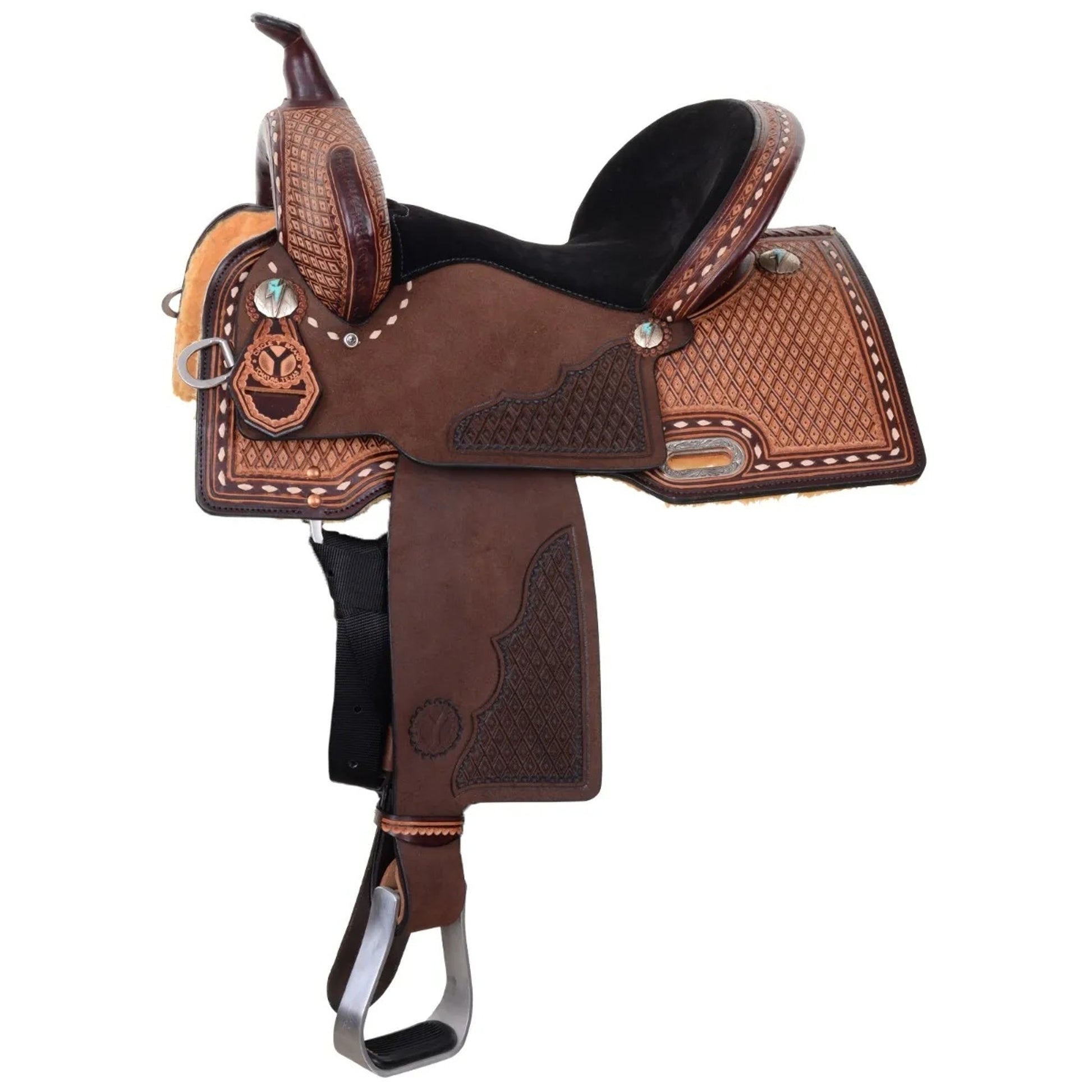 Circle Y Montana Barrel Saddle with 3/4 Sparkling Diamond Tooling
