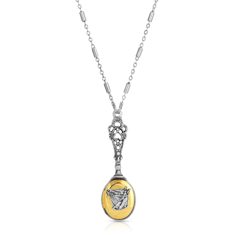 1928 Jewelry Two Tone Horse Head Locket Necklace