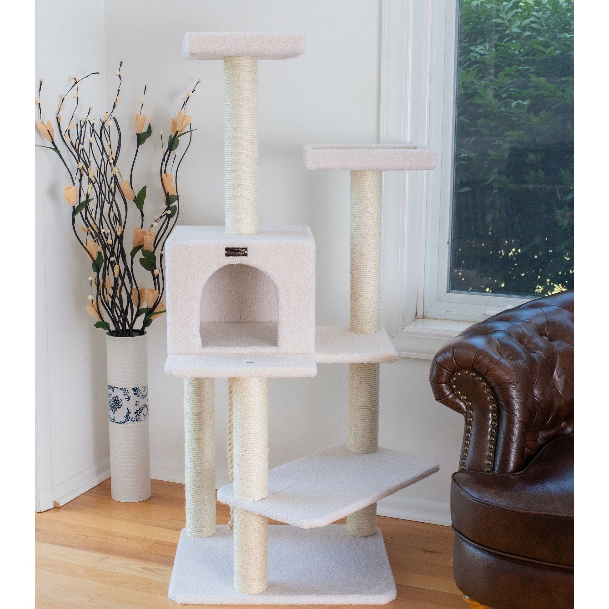 Armarkat Classic Real Wood Cat Tree 57in Ivory