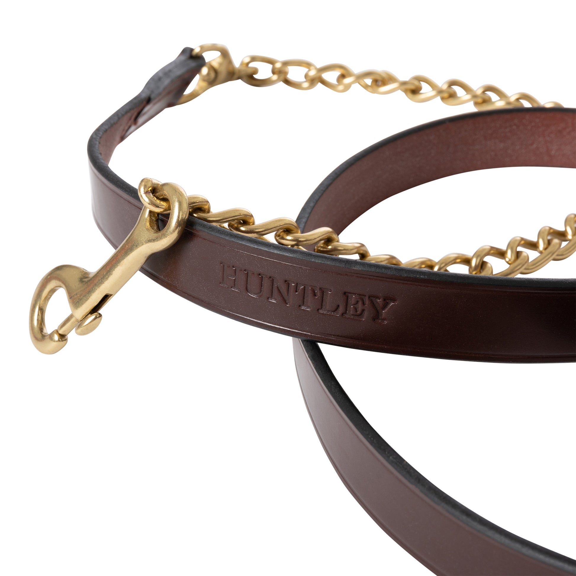 Huntley Fancy Stitched Traditional Leather Lead with Brass chain