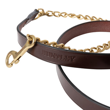 Huntley Fancy Stitched Traditional Leather Lead with Brass chain