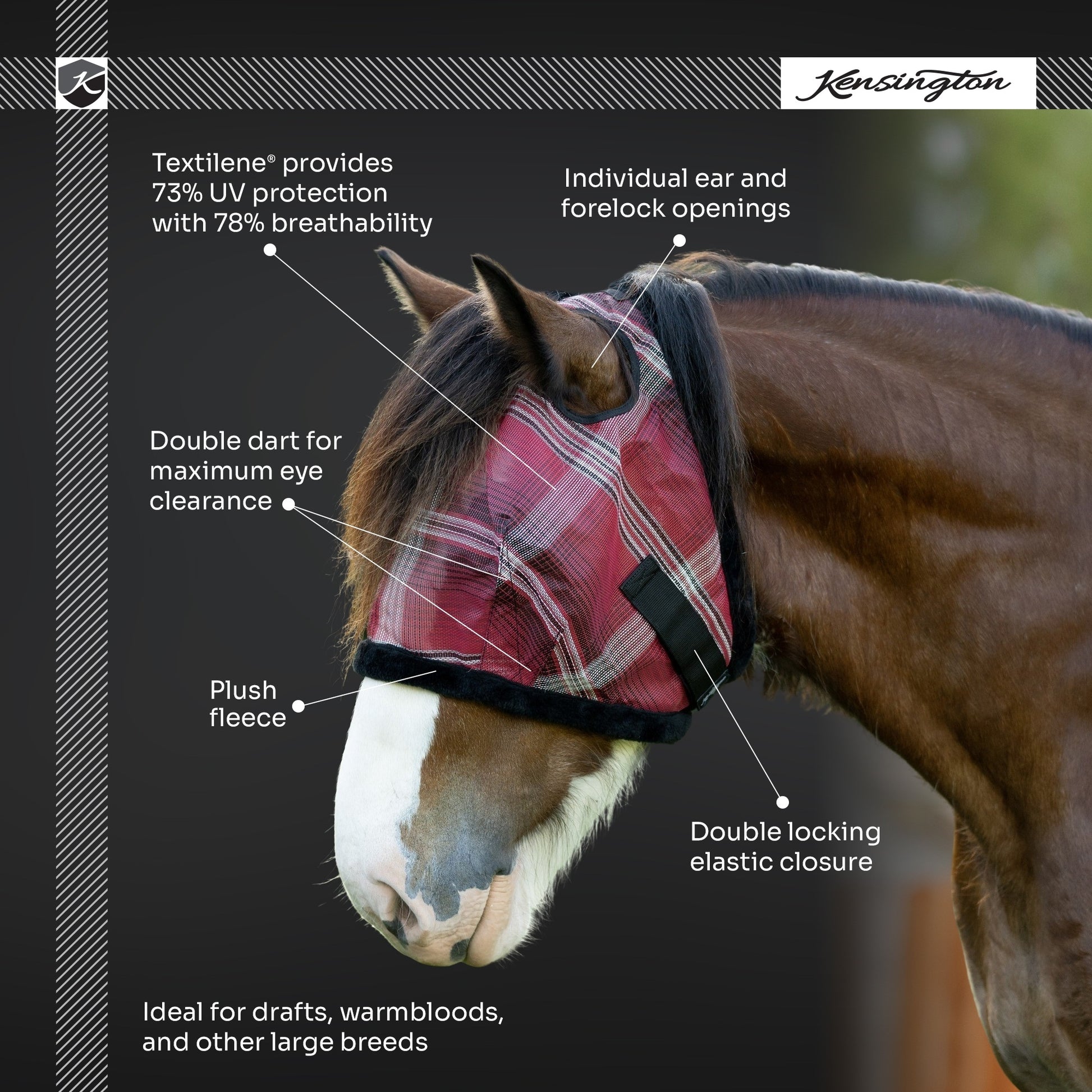 Kensington Draft UV Fly Mask with Fleece - Dual Ear/Forelock