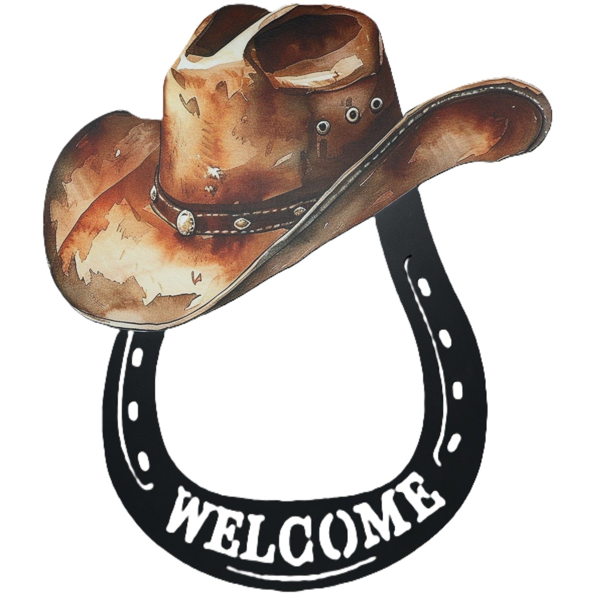 Gift Corral Welcome Horseshoe with Cowboy Hat Sign