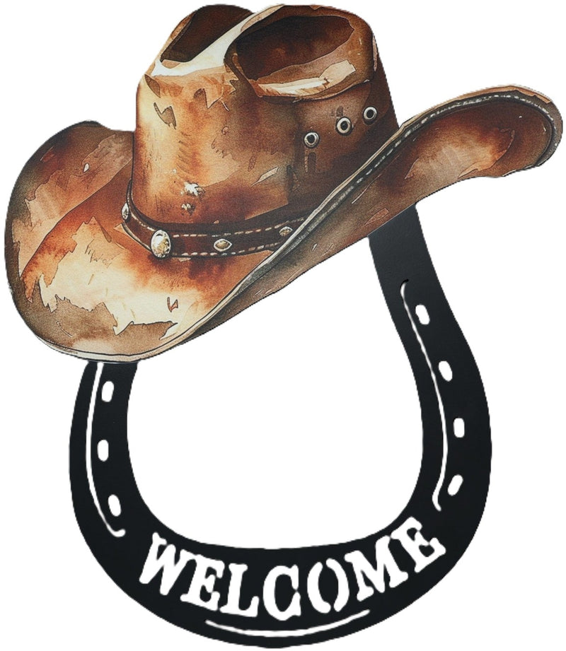 Gift Corral Welcome Horseshoe with Cowboy Hat Sign