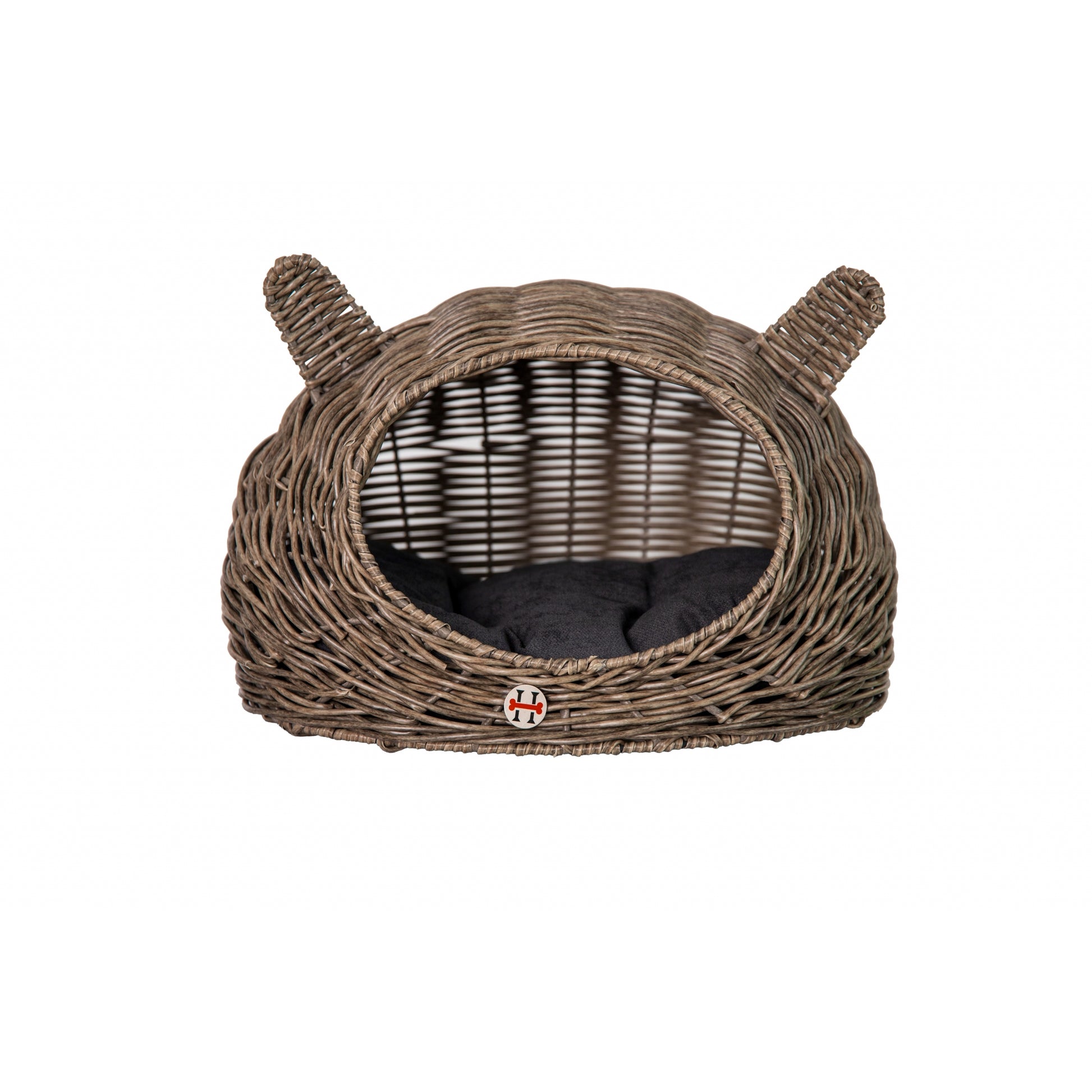 Huntley Equestrian Pet Wicker Cat Shaped Play House Pet Bed with Cushion